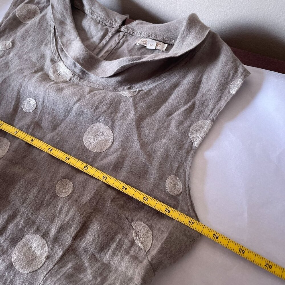 Lina Tomei Italian Linen Grey Embroidered Shift Dress Sz M - Picture 10 of 13